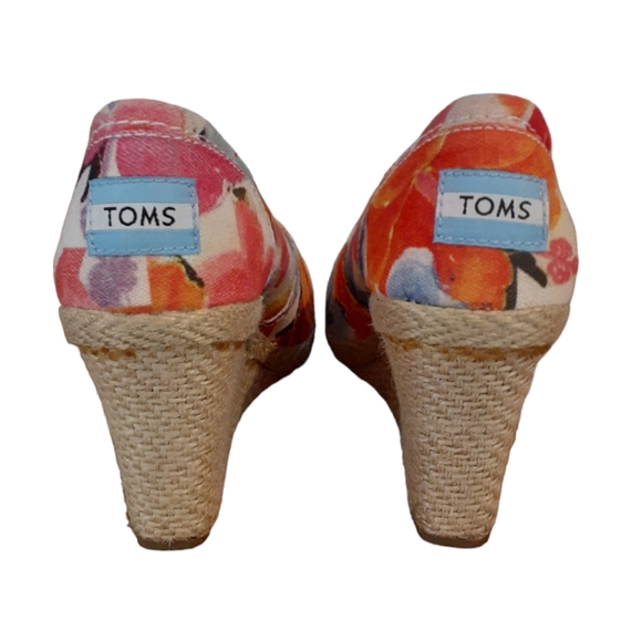 Tom's Women's Oahu Floral Canvas Espadrille Wedge Sandals Open Toe Size 6 - Picture 8 of 9